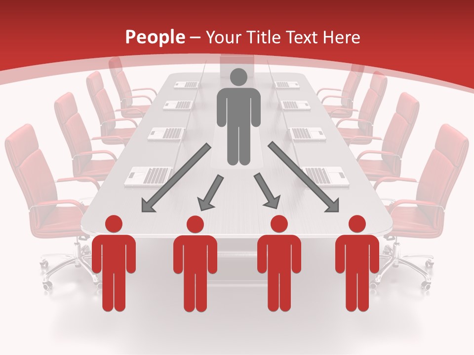 A Conference Table With Red Chairs And A Laptop PowerPoint Template