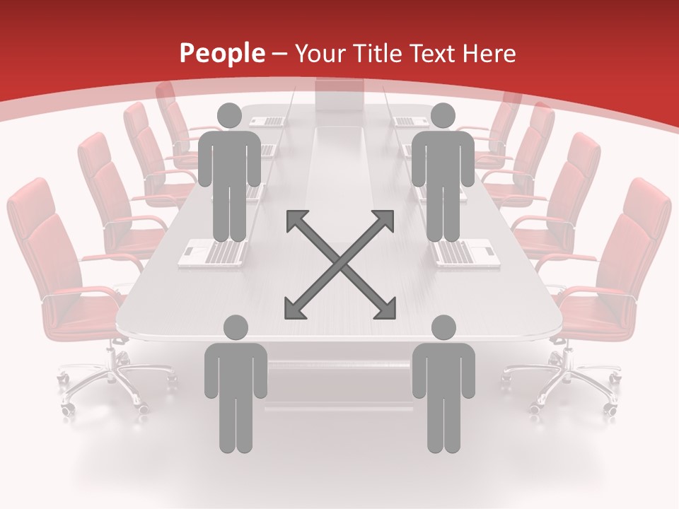 A Conference Table With Red Chairs And A Laptop PowerPoint Template