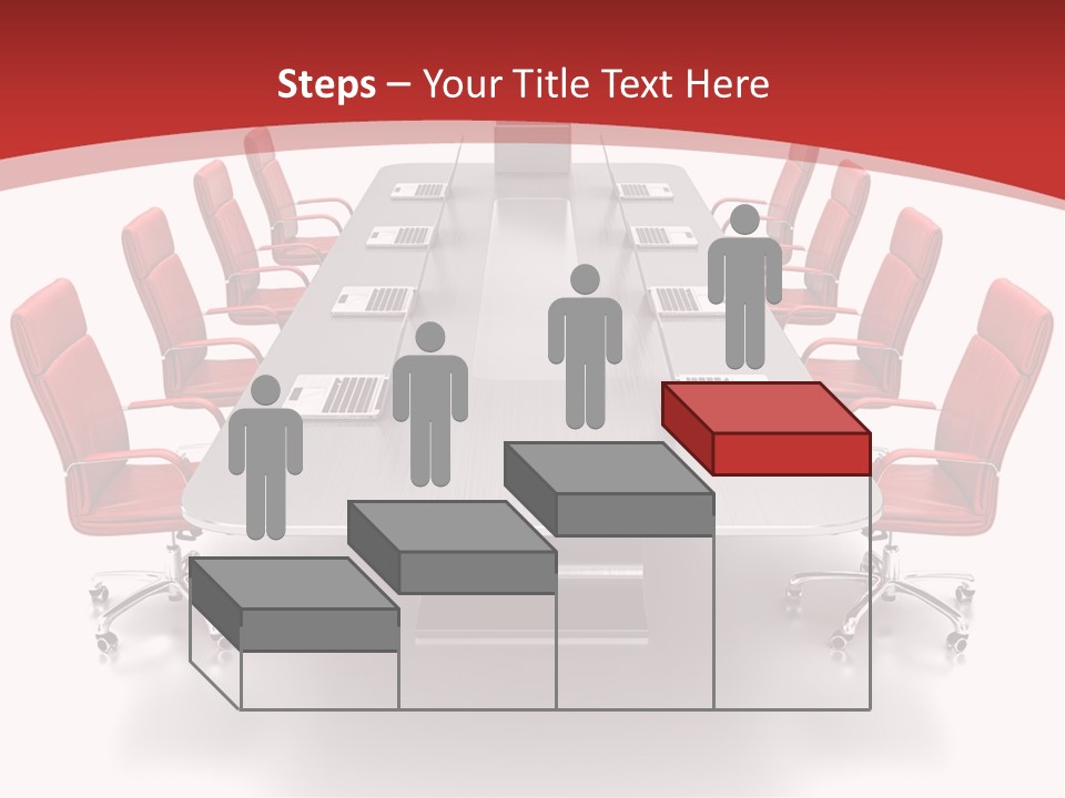 A Conference Table With Red Chairs And A Laptop PowerPoint Template