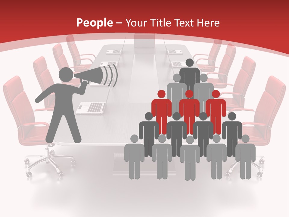 A Conference Table With Red Chairs And A Laptop PowerPoint Template