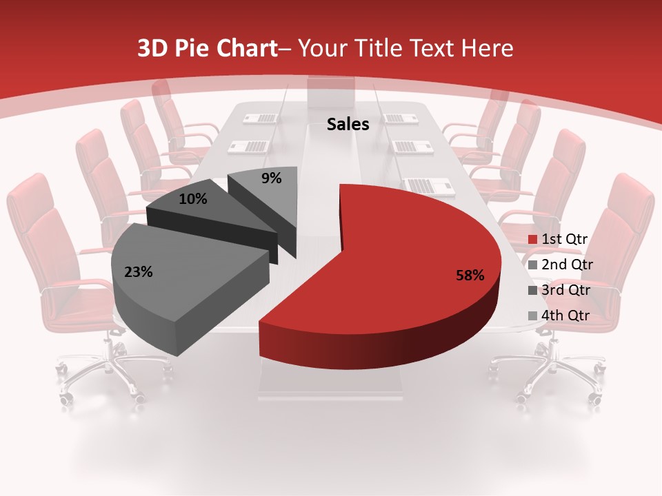 A Conference Table With Red Chairs And A Laptop PowerPoint Template