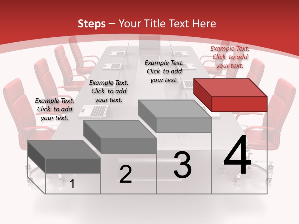 A Conference Table With Red Chairs And A Laptop PowerPoint Template