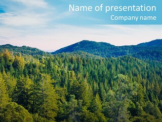 A View Of A Mountain Range With Trees In The Foreground PowerPoint Template