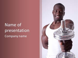 A Man Is Holding A Dumb Bar In His Hand PowerPoint Template
