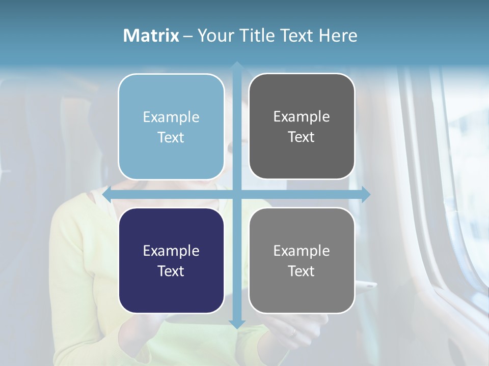 A Woman On A Train Looking At A Tablet PowerPoint Template