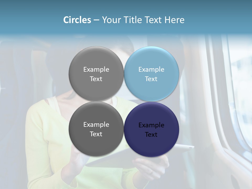 A Woman On A Train Looking At A Tablet PowerPoint Template