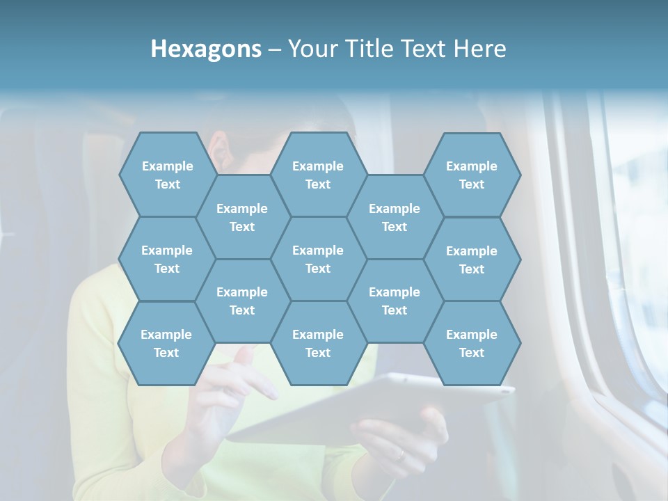 A Woman On A Train Looking At A Tablet PowerPoint Template