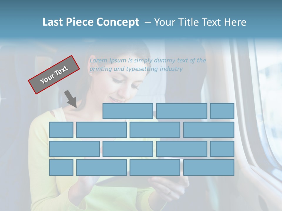 A Woman On A Train Looking At A Tablet PowerPoint Template
