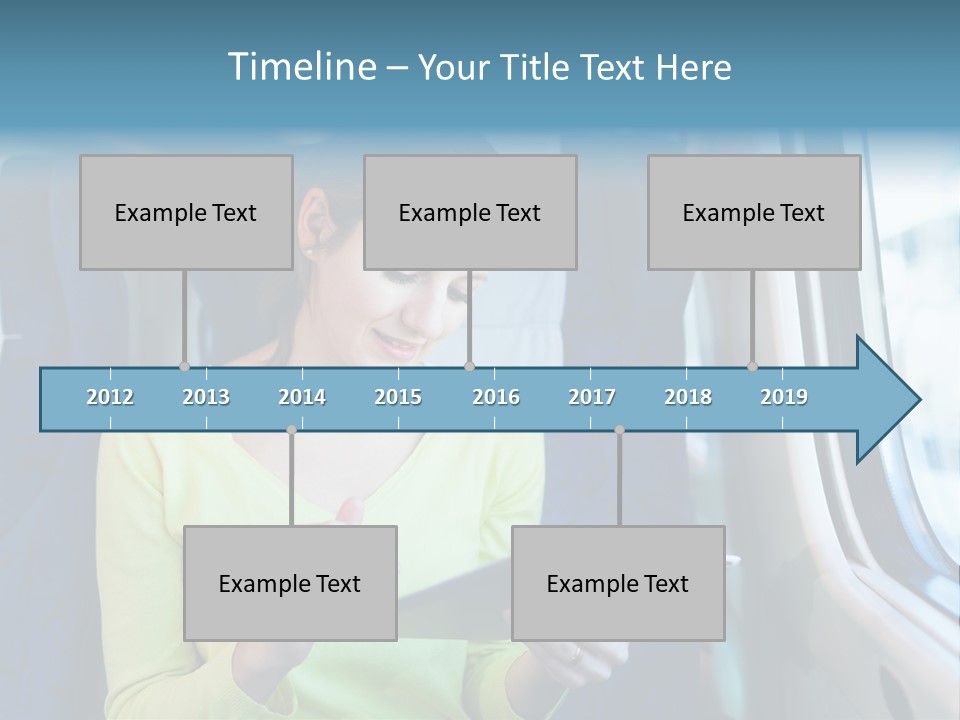 A Woman On A Train Looking At A Tablet PowerPoint Template