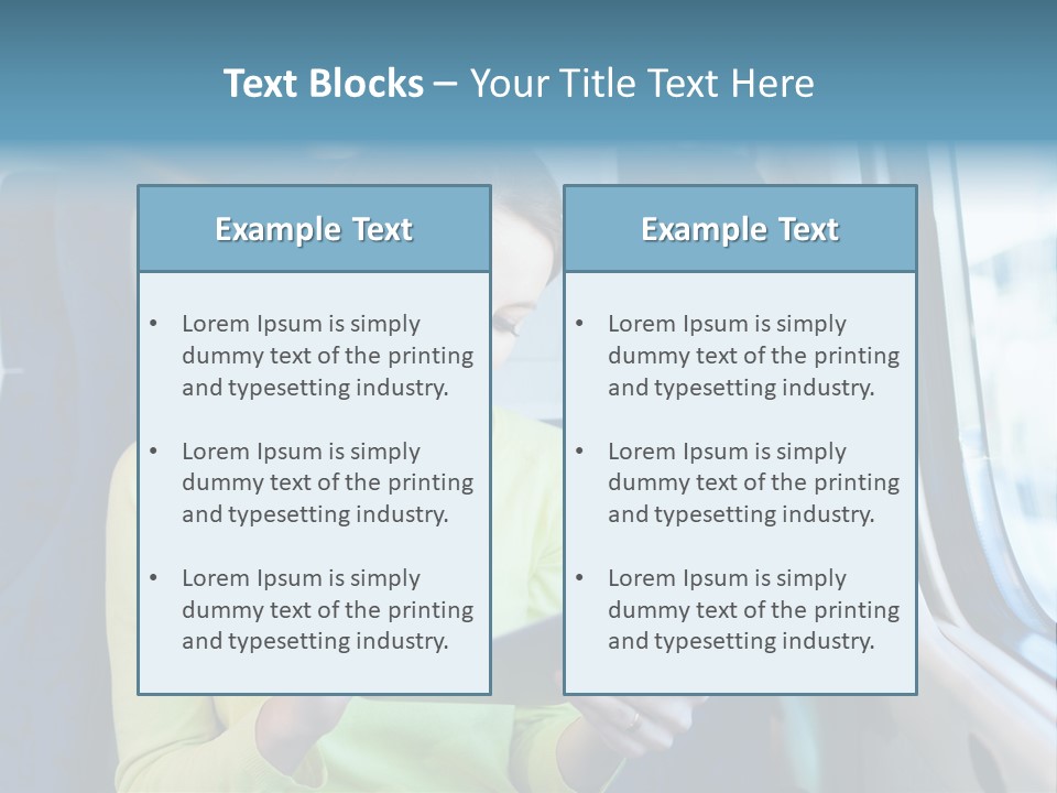 A Woman On A Train Looking At A Tablet PowerPoint Template