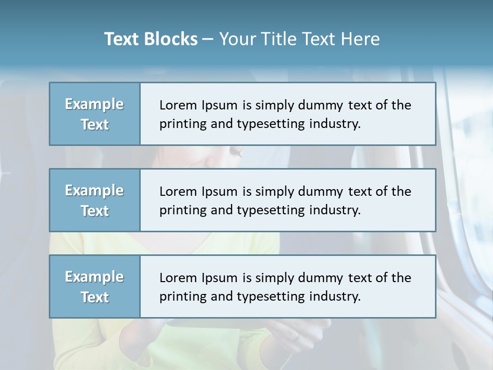 A Woman On A Train Looking At A Tablet PowerPoint Template
