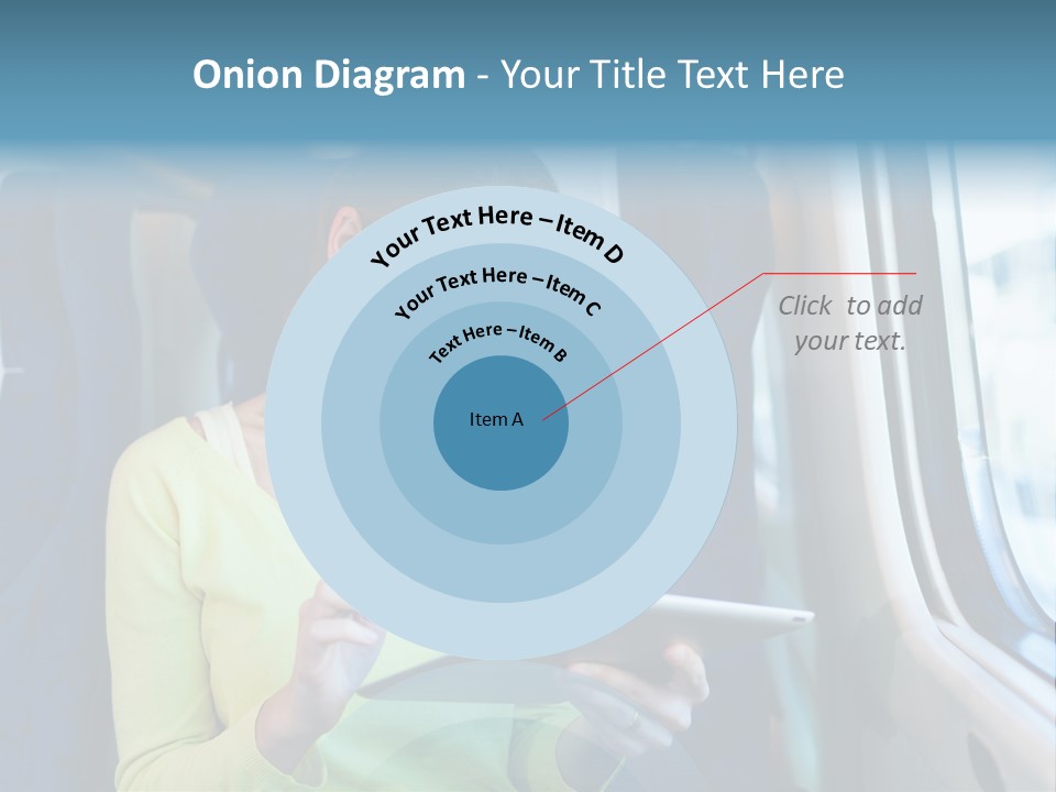 A Woman On A Train Looking At A Tablet PowerPoint Template