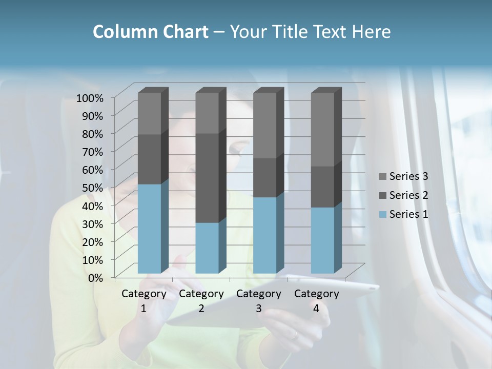 A Woman On A Train Looking At A Tablet PowerPoint Template