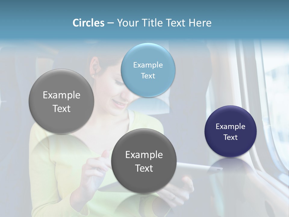 A Woman On A Train Looking At A Tablet PowerPoint Template