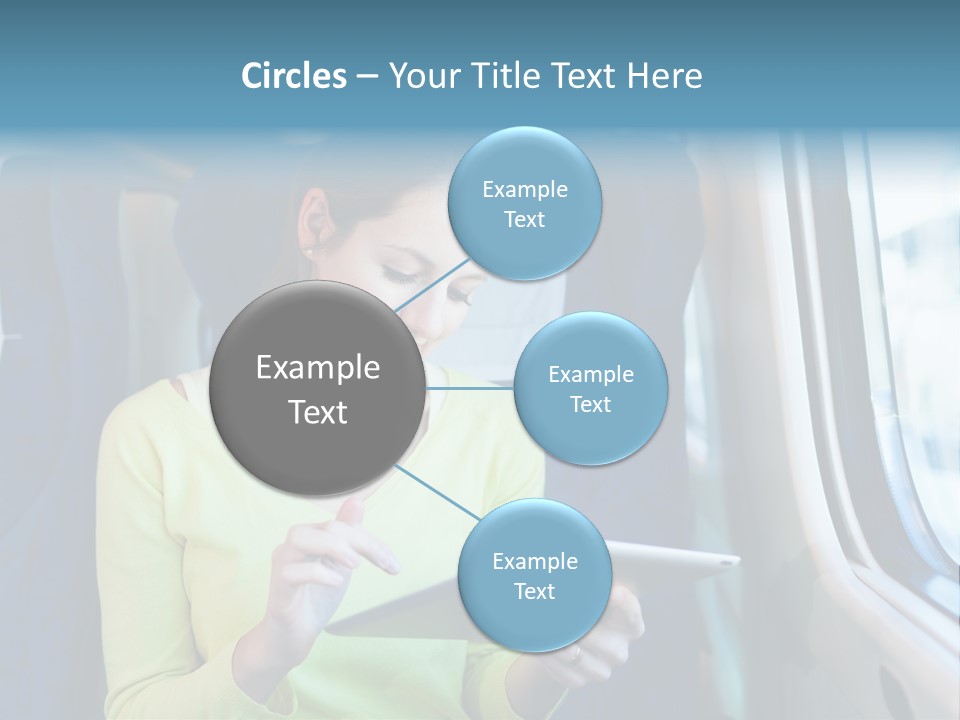 A Woman On A Train Looking At A Tablet PowerPoint Template