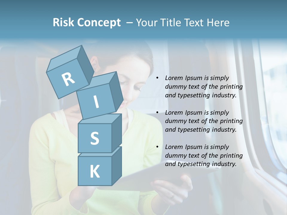 A Woman On A Train Looking At A Tablet PowerPoint Template