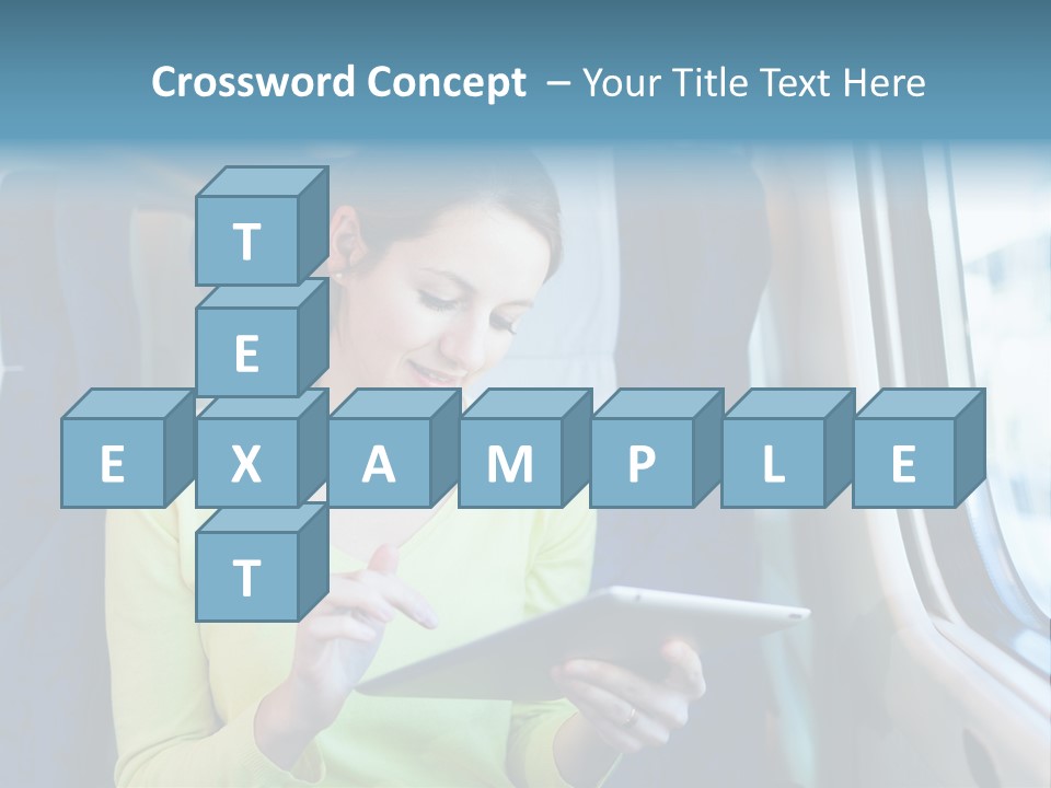 A Woman On A Train Looking At A Tablet PowerPoint Template