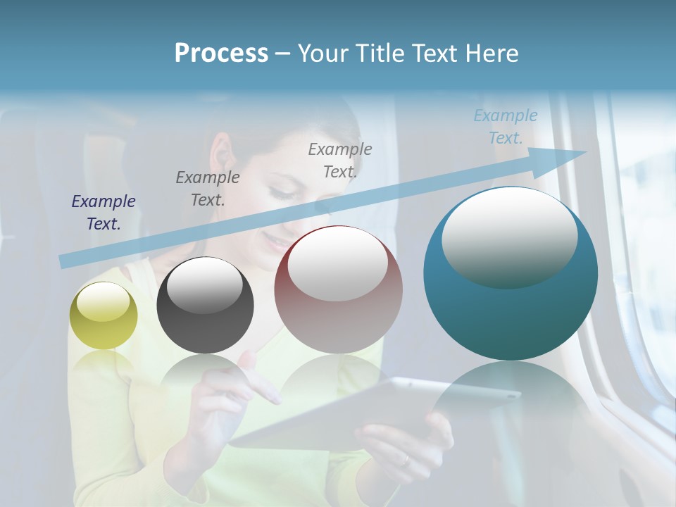 A Woman On A Train Looking At A Tablet PowerPoint Template