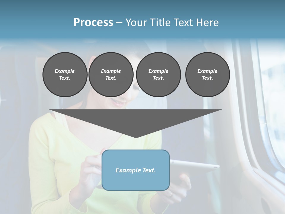 A Woman On A Train Looking At A Tablet PowerPoint Template