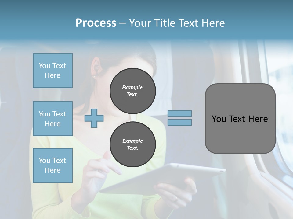 A Woman On A Train Looking At A Tablet PowerPoint Template