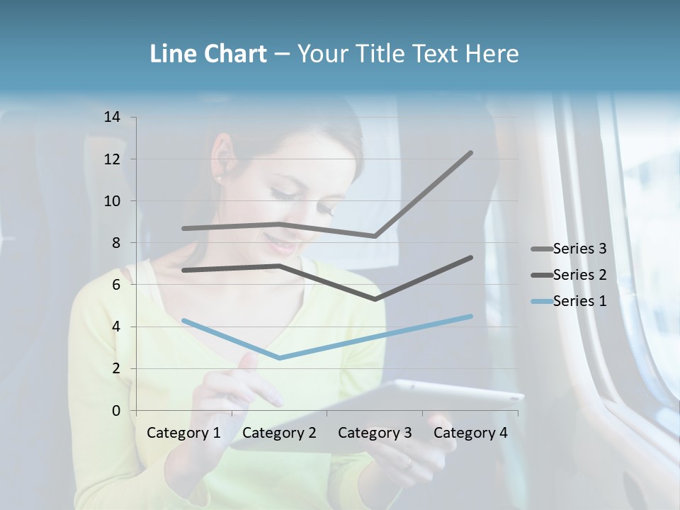 A Woman On A Train Looking At A Tablet PowerPoint Template