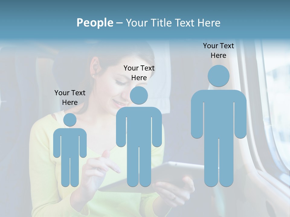 A Woman On A Train Looking At A Tablet PowerPoint Template
