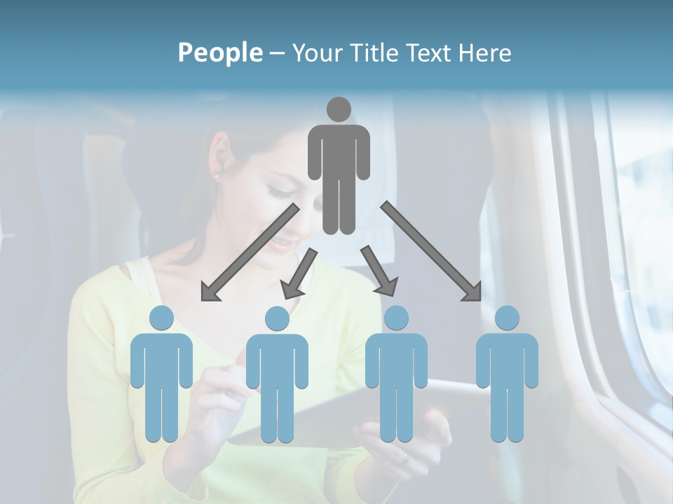 A Woman On A Train Looking At A Tablet PowerPoint Template