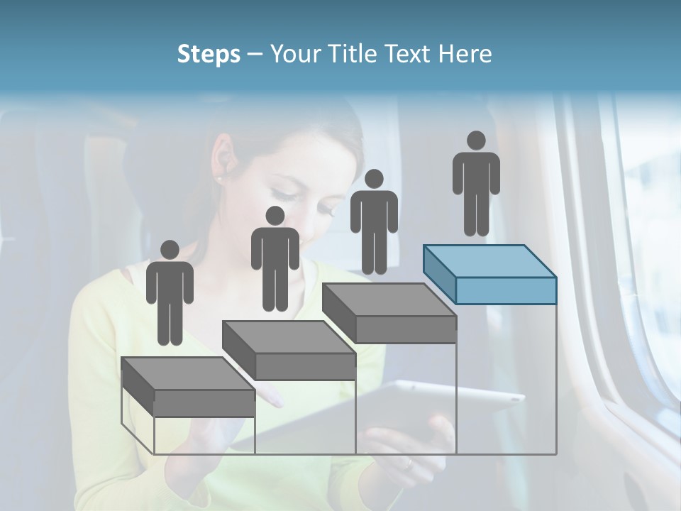 A Woman On A Train Looking At A Tablet PowerPoint Template