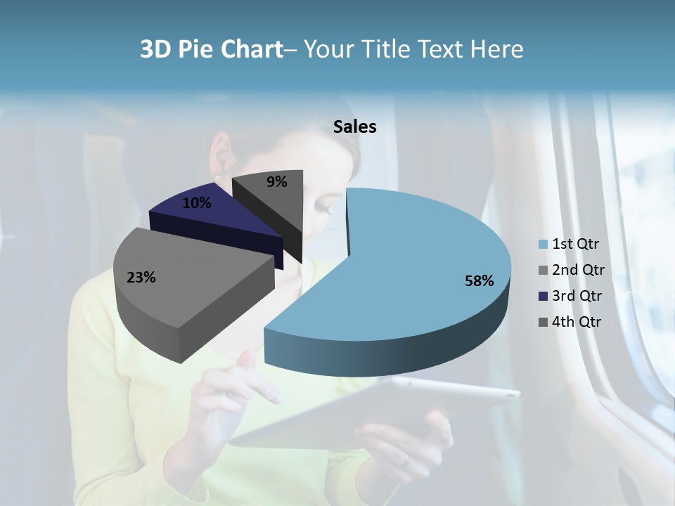 A Woman On A Train Looking At A Tablet PowerPoint Template