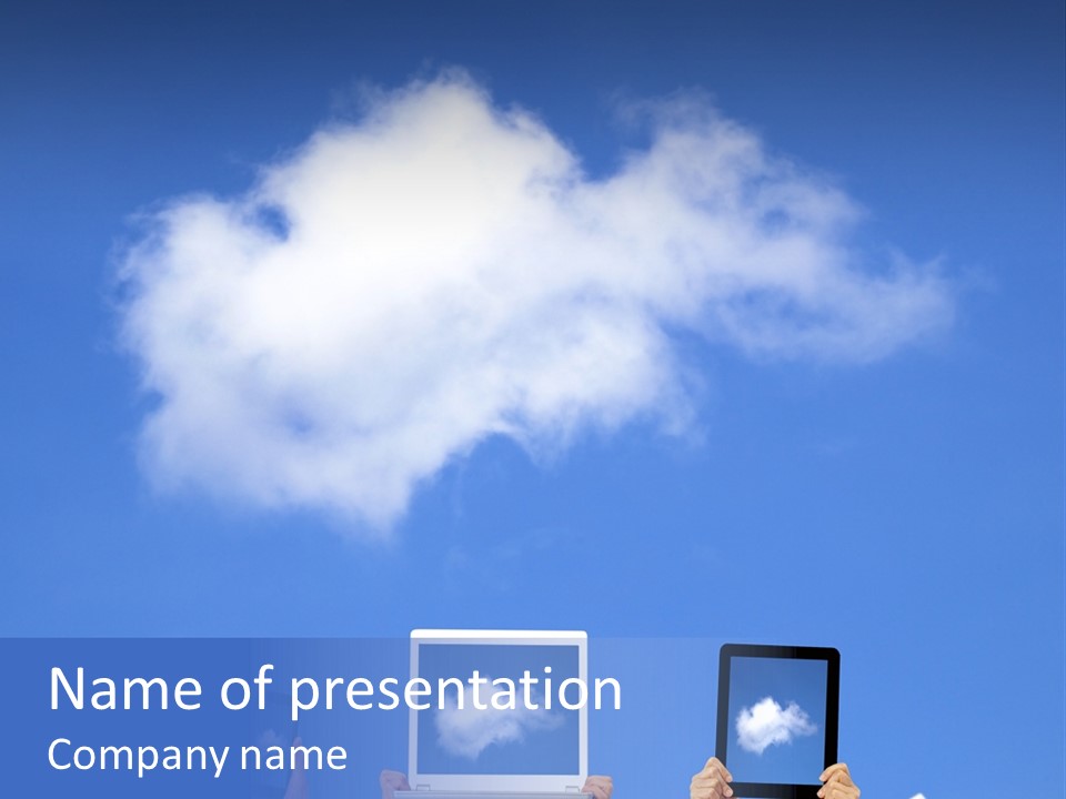 A Person Holding Up A Cell Phone In Front Of A Cloud PowerPoint Template