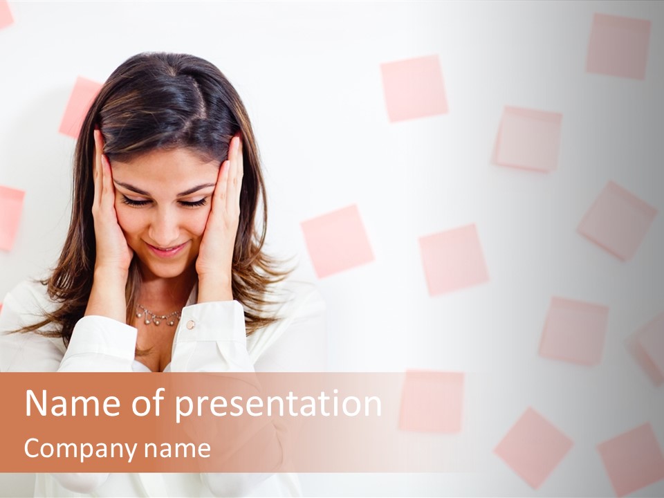 A Woman Holding Her Head In Her Hands PowerPoint Template