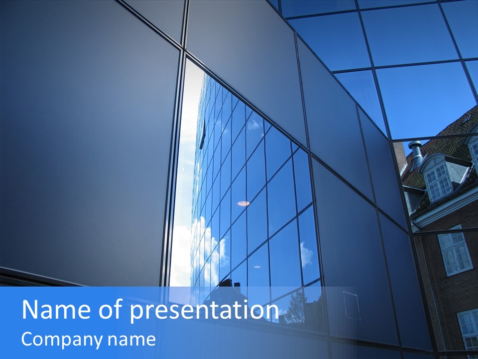 A Building Reflecting In The Windows Of Another Building PowerPoint Template