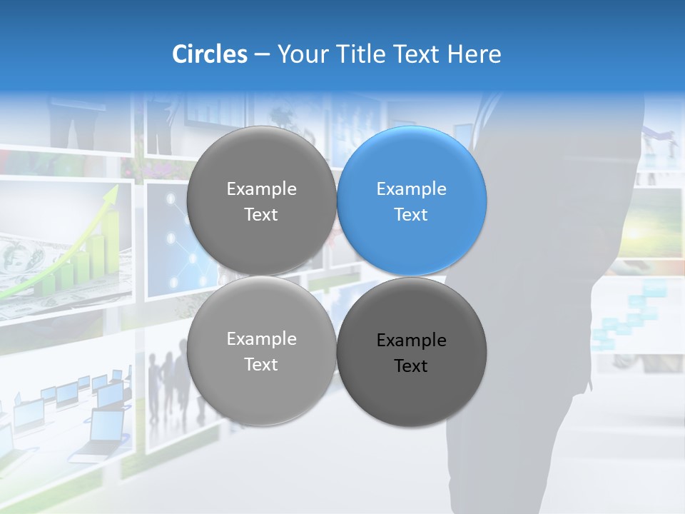 A Man In A Suit Pointing To A Wall Of Business Images PowerPoint Template