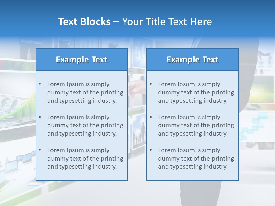 A Man In A Suit Pointing To A Wall Of Business Images PowerPoint Template