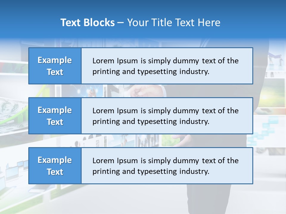 A Man In A Suit Pointing To A Wall Of Business Images PowerPoint Template