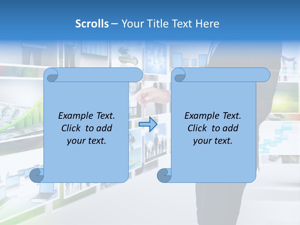 A Man In A Suit Pointing To A Wall Of Business Images PowerPoint Template