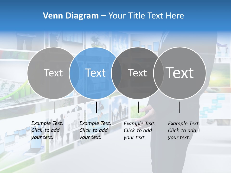 A Man In A Suit Pointing To A Wall Of Business Images PowerPoint Template