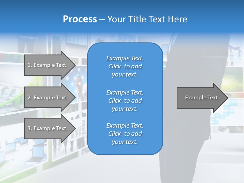 A Man In A Suit Pointing To A Wall Of Business Images PowerPoint Template