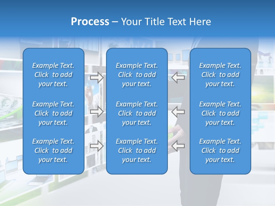 A Man In A Suit Pointing To A Wall Of Business Images PowerPoint Template