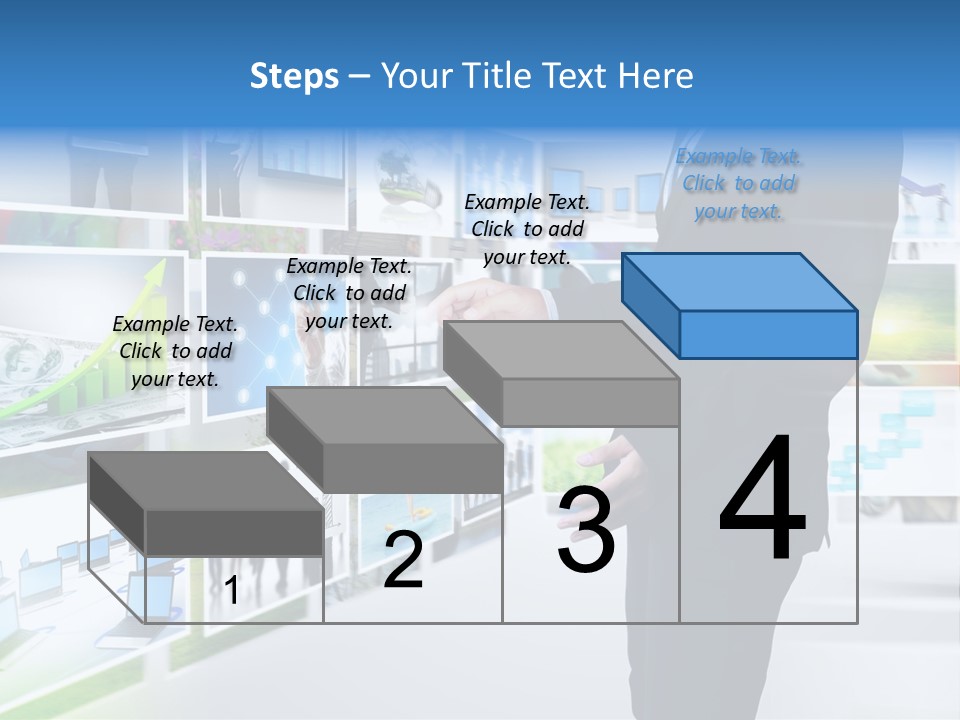 A Man In A Suit Pointing To A Wall Of Business Images PowerPoint Template