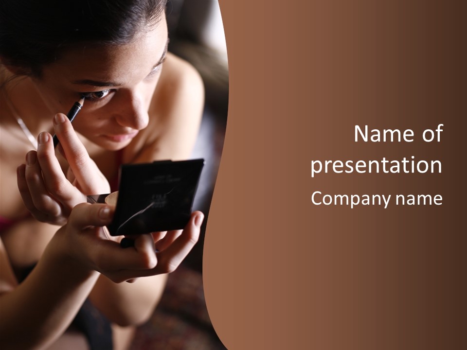 A Woman Is Looking At Her Cell Phone PowerPoint Template