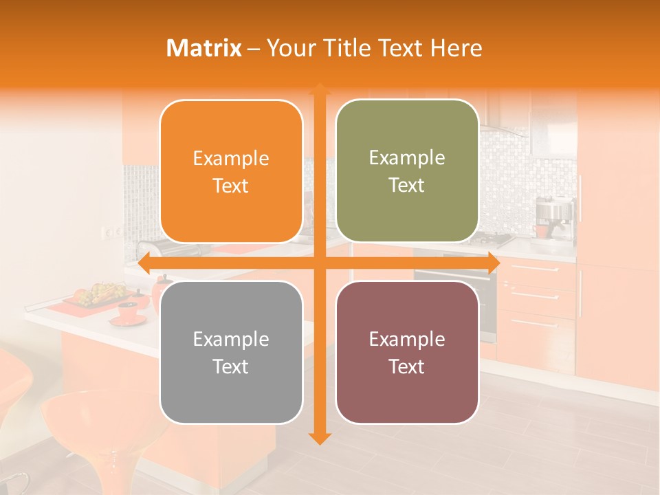 A Kitchen With Orange Cabinets And White Counter Tops PowerPoint Template