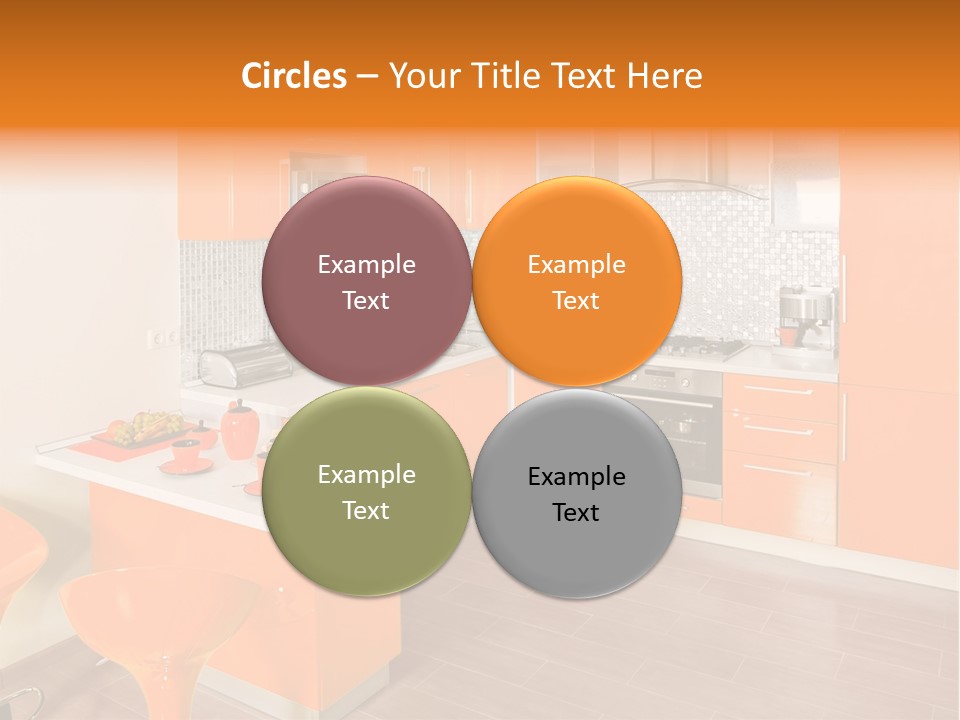 A Kitchen With Orange Cabinets And White Counter Tops PowerPoint Template