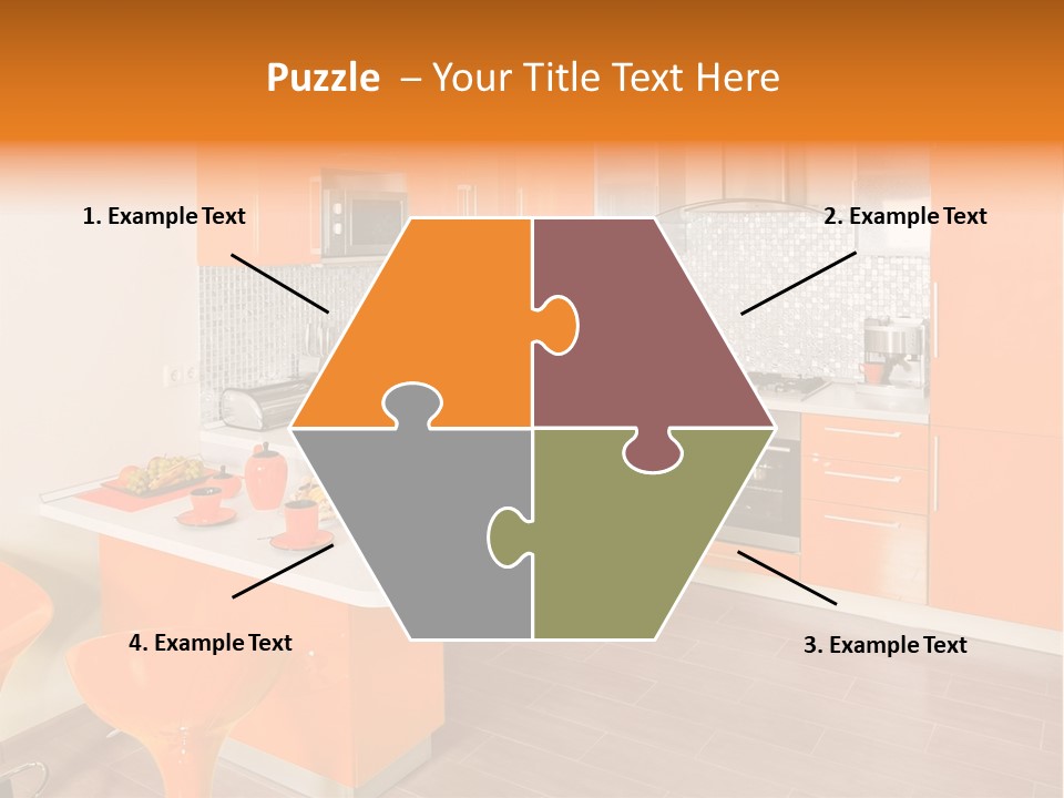 A Kitchen With Orange Cabinets And White Counter Tops PowerPoint Template