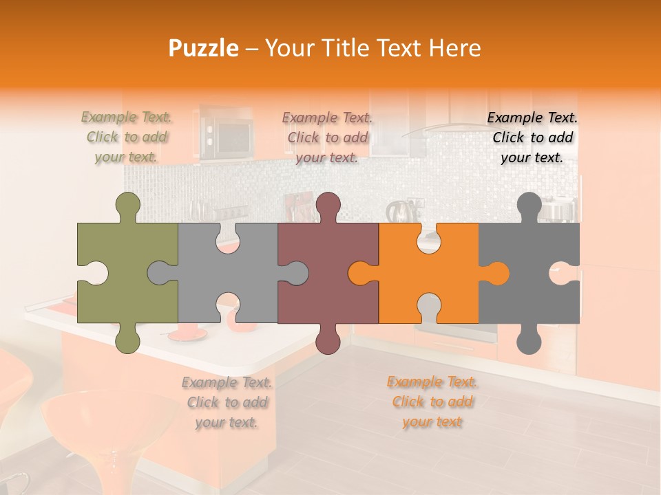 A Kitchen With Orange Cabinets And White Counter Tops PowerPoint Template