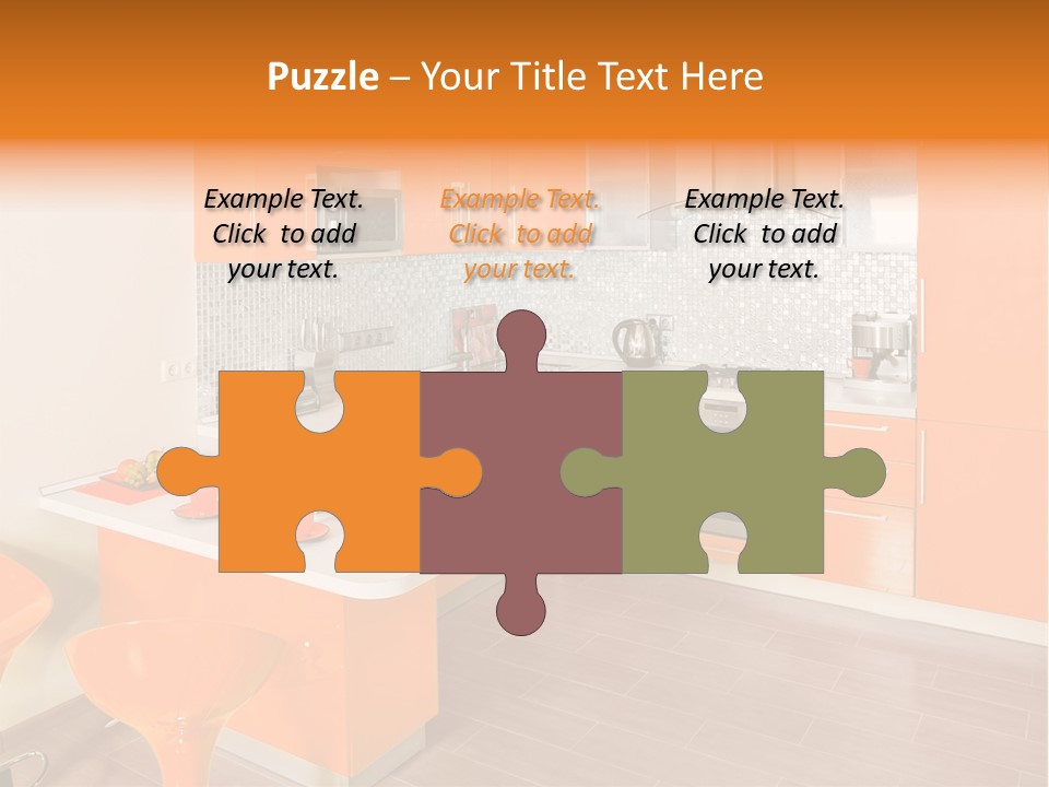 A Kitchen With Orange Cabinets And White Counter Tops PowerPoint Template