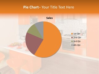 A Kitchen With Orange Cabinets And White Counter Tops PowerPoint Template