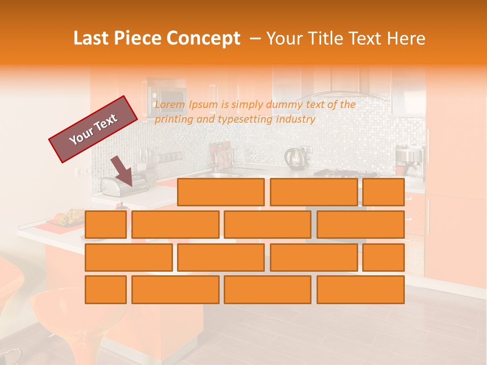 A Kitchen With Orange Cabinets And White Counter Tops PowerPoint Template