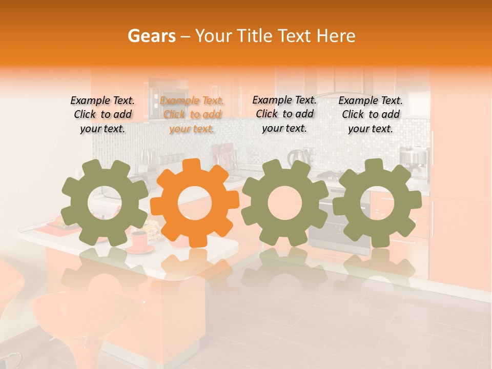 A Kitchen With Orange Cabinets And White Counter Tops PowerPoint Template