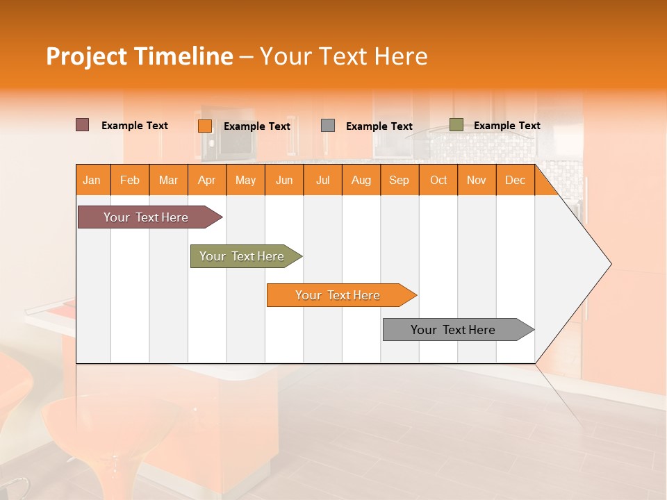 A Kitchen With Orange Cabinets And White Counter Tops PowerPoint Template